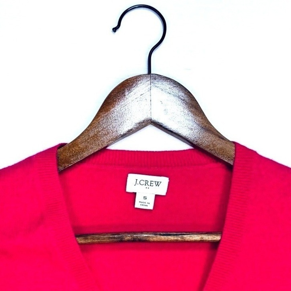J. Crew, V Neck, Long Sleeve Sweater, Hot Pink Cotton/Wool Blend,‎ Size Small